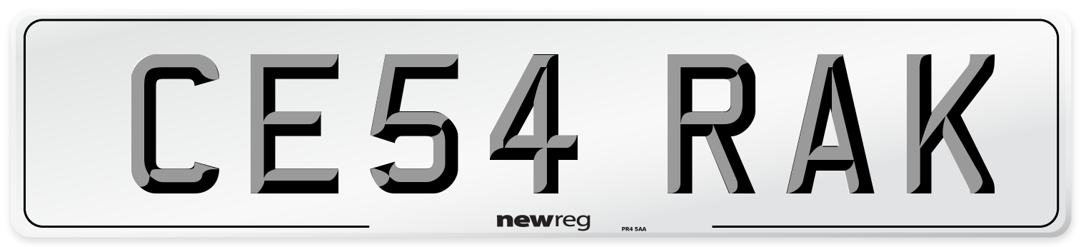 CE54 RAK Number Plate from New Reg